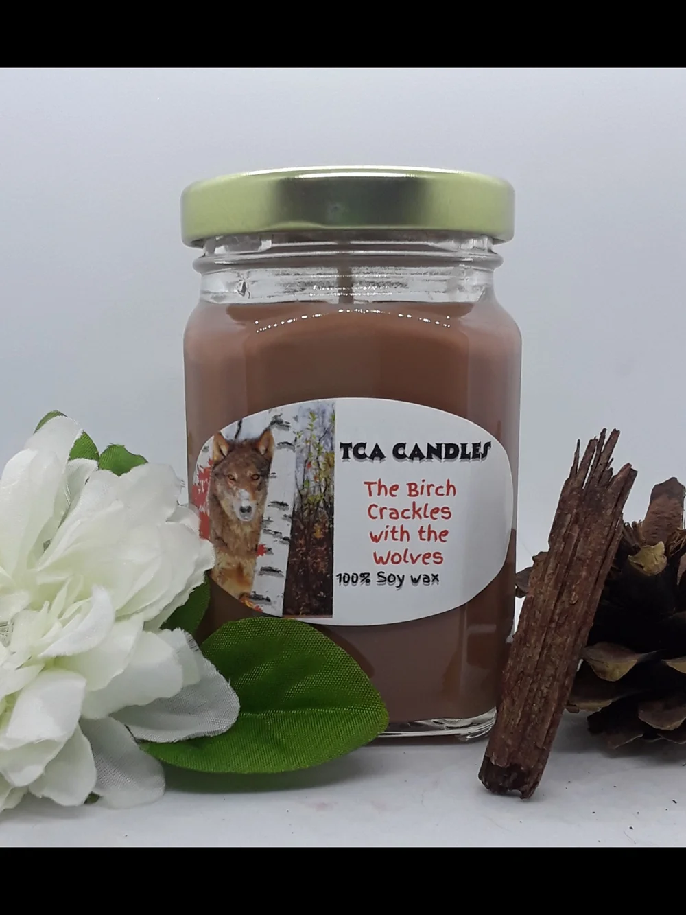 Birch Crackles with the Wolves Soy Candle - Brown